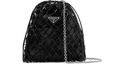 prada macramé leather and satin bucket bag|Prada .